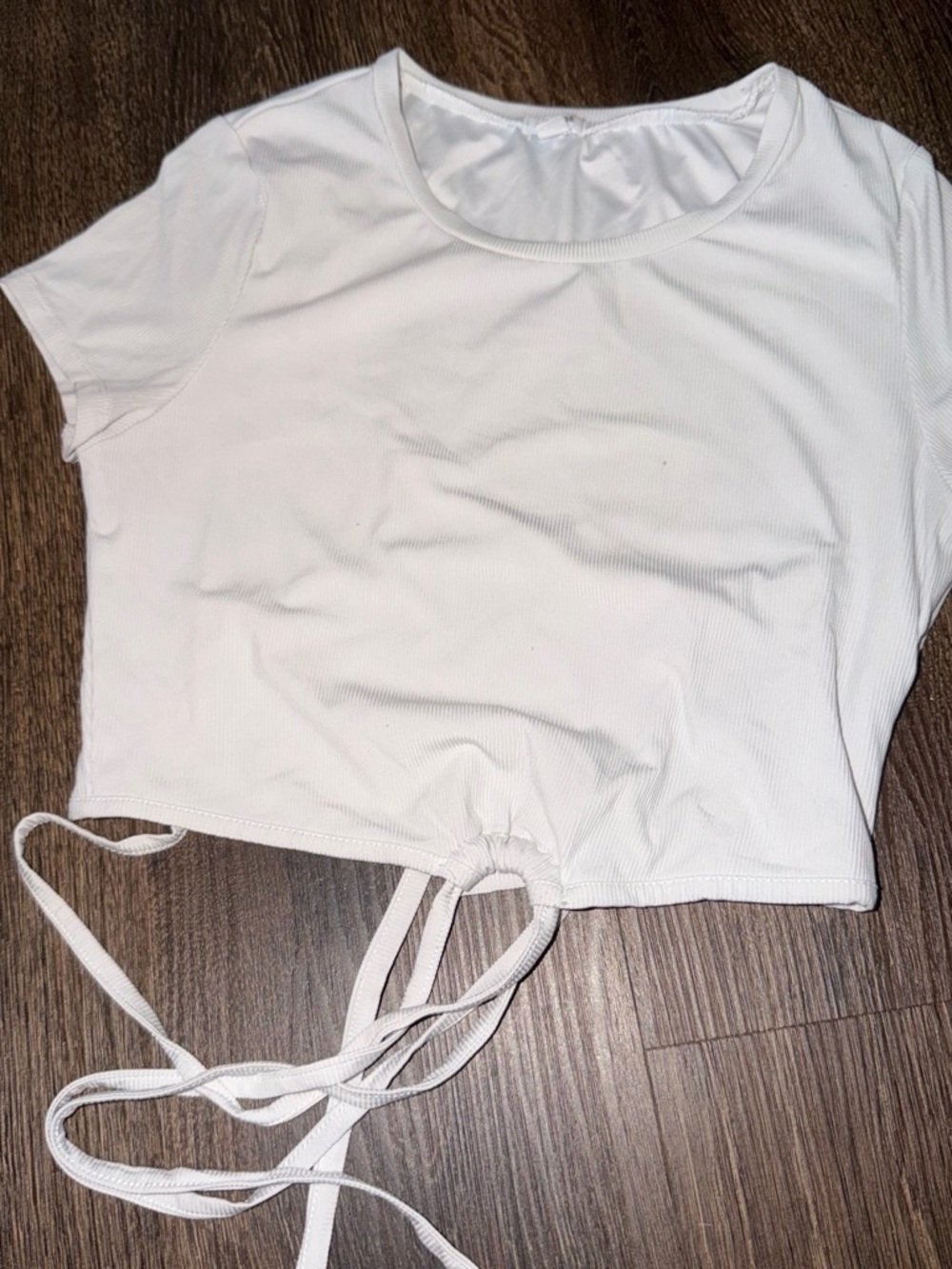 Garage White Short Sleeve Drawstring Crop Top